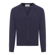 Ami Paris Blå Stickad Cardigan med Monogram Design Blue, Herr