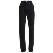 Khaite Svarta High-Waisted Straight-Leg Jeans Black, Dam