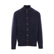 Brunello Cucinelli Blå Cardigan Tröja med Hög Krage Blue, Herr