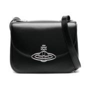 Vivienne Westwood Svart Läder Axelväska Orb Black, Dam