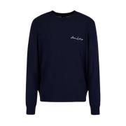 Armani Exchange Broderad Logo Crewneck Sweater Blue, Herr