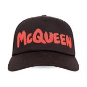 Alexander McQueen Svart Logotyp Tryckad Böjd Hatt Black, Herr