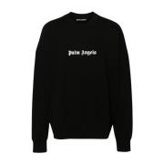 Palm Angels Svart Crew Neck-tröja med logoprint Black, Herr