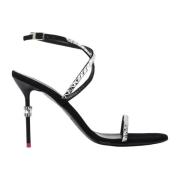 PINKO Svart sandal med glittrande häl Black, Dam