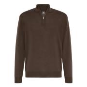 Boggi Milano Merino Wool Half Zip Jumper Brown, Herr