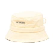 Jacquemus Gul Bomull Banddetaljer Platt Brätte Hatt White, Unisex