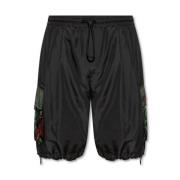 Dolce & Gabbana Blomtryck Cargo Shorts med Röd Logo Black, Herr