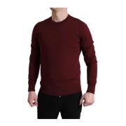 Dolce & Gabbana Burgundy Wool Crew Neck Sweater Red, Herr