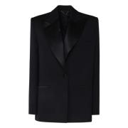 Magda Butrym Svart Ull Satin Blazer Jacka Black, Dam