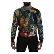 Dolce & Gabbana Jungle Broderad Ull-Silke Tröja Multicolor, Herr