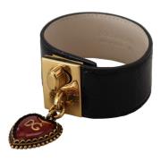 Dolce & Gabbana Svart läderarmband med gyllene detaljer Black, Dam