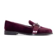 Roberto Festa Burgundy Velvet Loafer med Gemstone Detalj Red, Dam