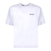 Palm Angels Minimalistisk bomullst-shirt med broderat logotyp White, H...