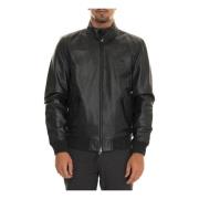 Harmont & Blaine Läder Harrington Jacka med Stickade Muddar Black, Her...