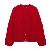 IVY OAK Kabelstickad V-ringad Cardigan Red, Dam