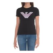 Emporio Armani Logo Print Stretch Bomull T-shirt Black, Dam