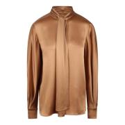 Alberta Ferretti Silk Satin Blus Skjorta Fw24 Brown, Dam