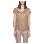 Alviero Martini 1a Classe Tryckt Beige Blus Kort Ärm Beige, Dam