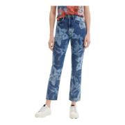 Desigual Blå Blommig Jeans med Dragkedja Blue, Dam