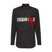 Dsquared2 Logo Print Bomull Skjorta Black, Herr