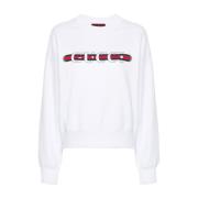 Gucci Vit Bomull Jersey Web Print Tröja White, Dam