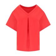 Max Mara Korall V-ringad T-shirt Lauto Stil Red, Dam