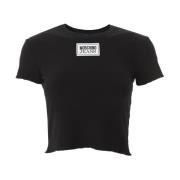 Moschino Logo Patch Cropped T-shirt Svart Black, Dam