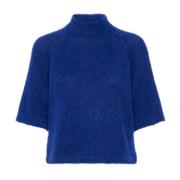 Kaffe Blå Melange Stickad Pullover Tröja Blue, Dam