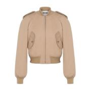 Moschino Beige Jacka med Bandkrage och Epauletter Beige, Dam