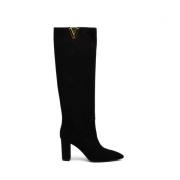 Via Roma 15 Svart Mocka Stövel 8cm Klack Black, Dam