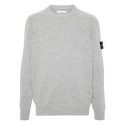 Stone Island Räfflad rund hals lammullströja Gray, Herr