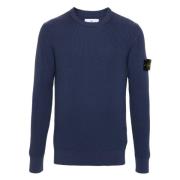 Stone Island Ull Crewneck Tröja med Horisontell Band Design Blue, Herr