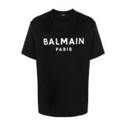 Balmain Logo Print Crew Neck T-shirt Black, Herr