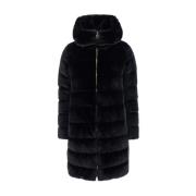 Herno Svart Faux Fur A-Shape Kappa Black, Dam