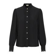 Cream Puffärm Svart Blus Black, Dam