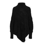 Cream Svart Turtleneck Poncho Tröja Black, Dam