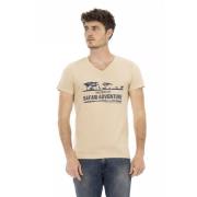 Trussardi Beige V-ringad T-shirt med Elegant Frontprint Beige, Herr