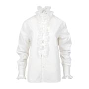 Philosophy di Lorenzo Serafini Ruffled Bomull Poplin Skjorta Ivory Bei...