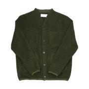 Universal Works Krökt V-ringad Fleece Cardigan Green, Herr