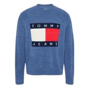 Tommy Hilfiger Blå Tröja med Flaggbadge Blue, Herr