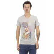 Trussardi Elegant V-ringad T-shirt med exklusivt fronttryck Gray, Herr