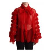 Dolce & Gabbana Röd Silke Ruffle Blus Topp Red, Dam