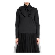 Noir Kei Ninomiya Svart Bomull Jersey Skjorta med Satinrosett Black, D...