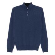 Corneliani Lyxig Ull Cashmere Half-Zip Tröja Blue, Herr