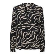 Kaffe Zebra Print Blus Top & T-Shirt Black, Dam