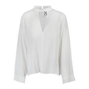 8PM Crepe Blus med V-ringning och knapp Beige, Dam