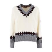 Ermanno Scervino Broderad V-ringad Jumper Beige, Dam