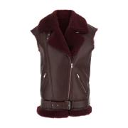 Federica Tosi Shearling Sleeveless Coat i Bordeaux Red, Dam