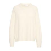 Karen by Simonsen Oversize Oneck Stickad Tröja Egret Melange Beige, Da...