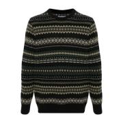 Barbour Fairisle Crew Neck Sweater Black, Herr